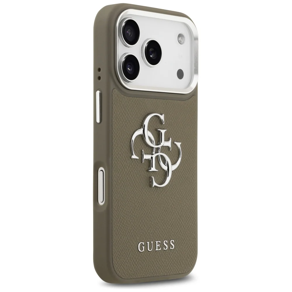 Case for Apple iPhone 17 Pro, Guess, 4G Grained Big And Classic Logo, Silver Brown - Image 5