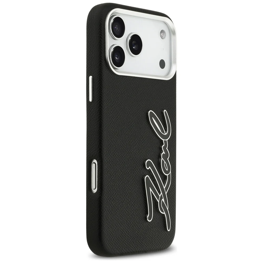 Case for Apple iPhone 17 Pro Max, Karl Lagerfeld, FW Grained Signature Logo, Black - Image 3