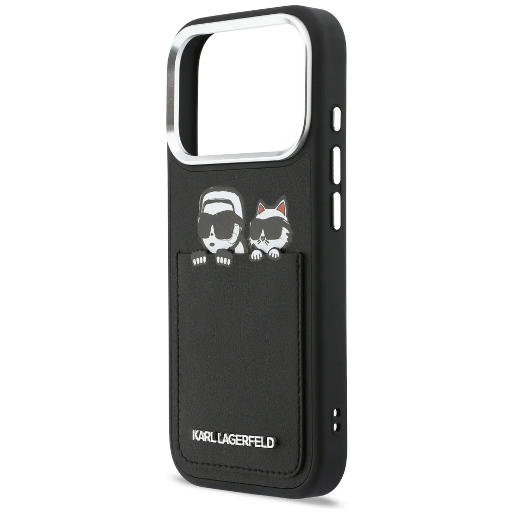 Case for Apple iPhone 17 Pro Max, Karl Lagerfeld, Karl & Choupette Print with Pocket, Black - Image 4