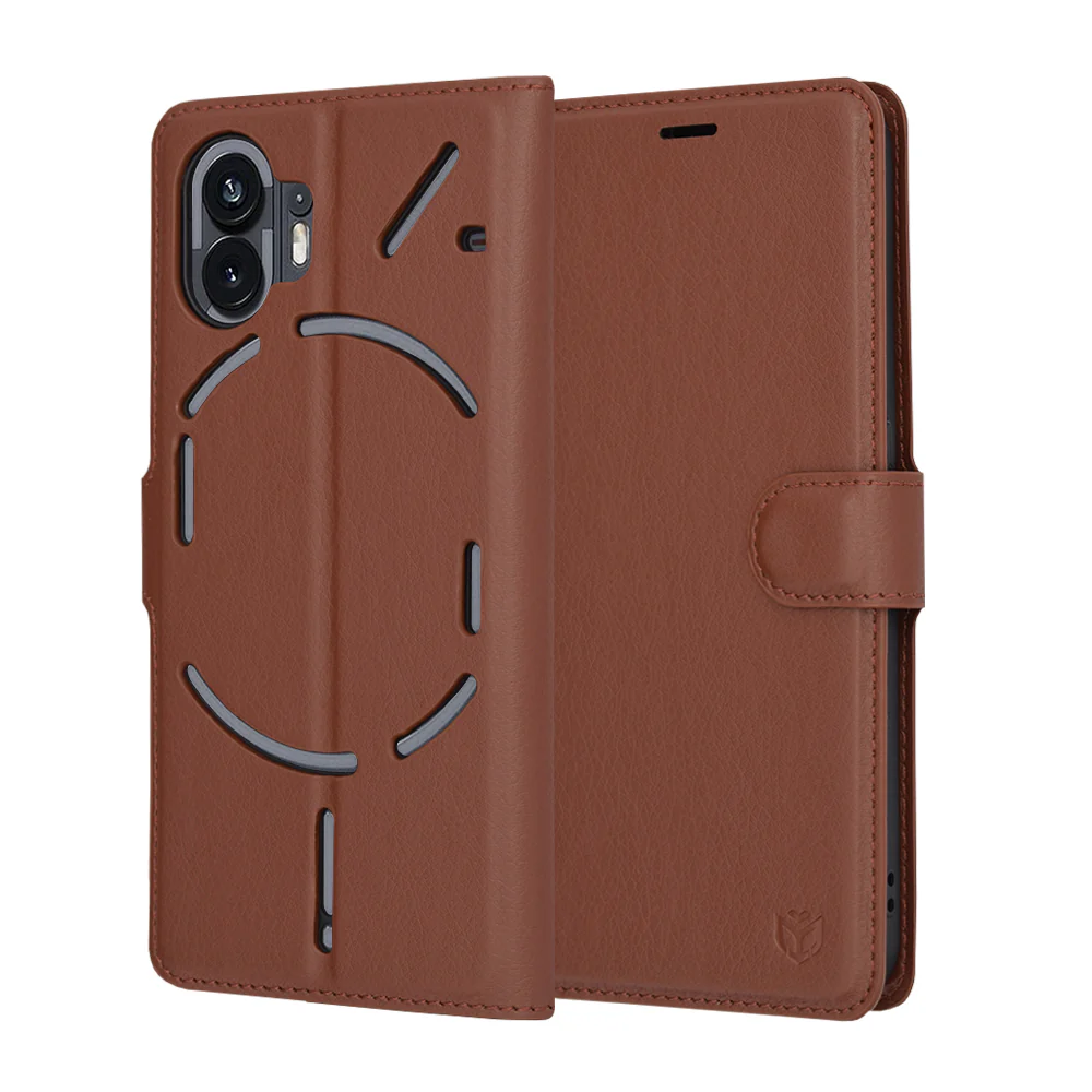 Case for Nothing Phone (2), Techsuit, Leather Folio, Brown