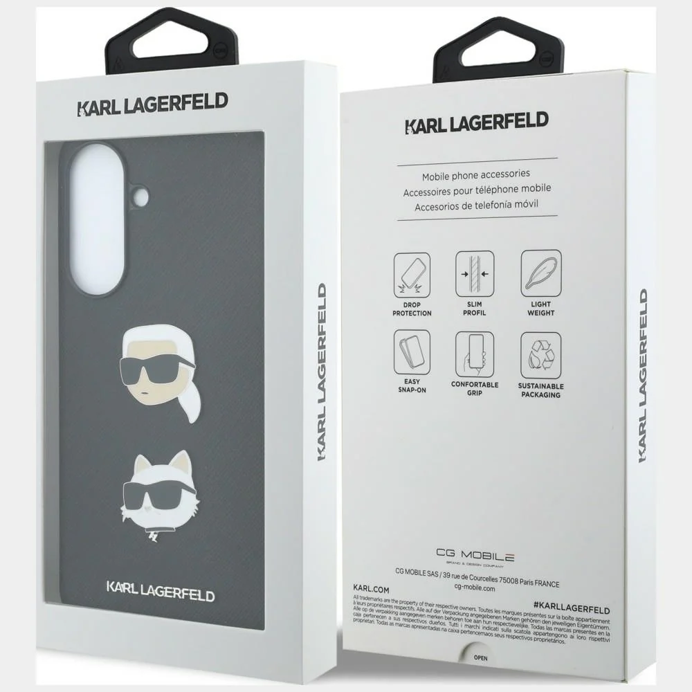 Case for Samsung Galaxy A37 5G, Karl Lagerfeld, Grained Karl & Choupette's Heads Pins and Logo, Black - Image 7