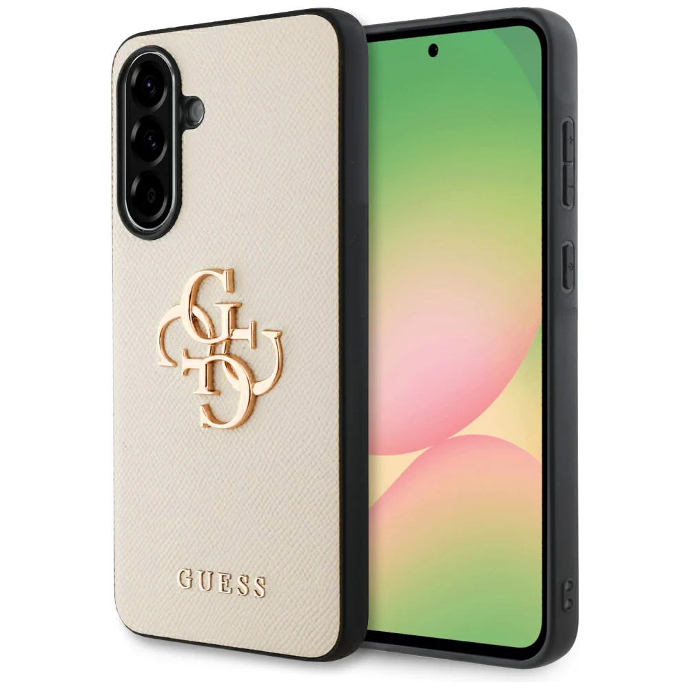 Case for Samsung Galaxy A56 A566, Guess, 4G Grained Big and Classic Logo, Beige