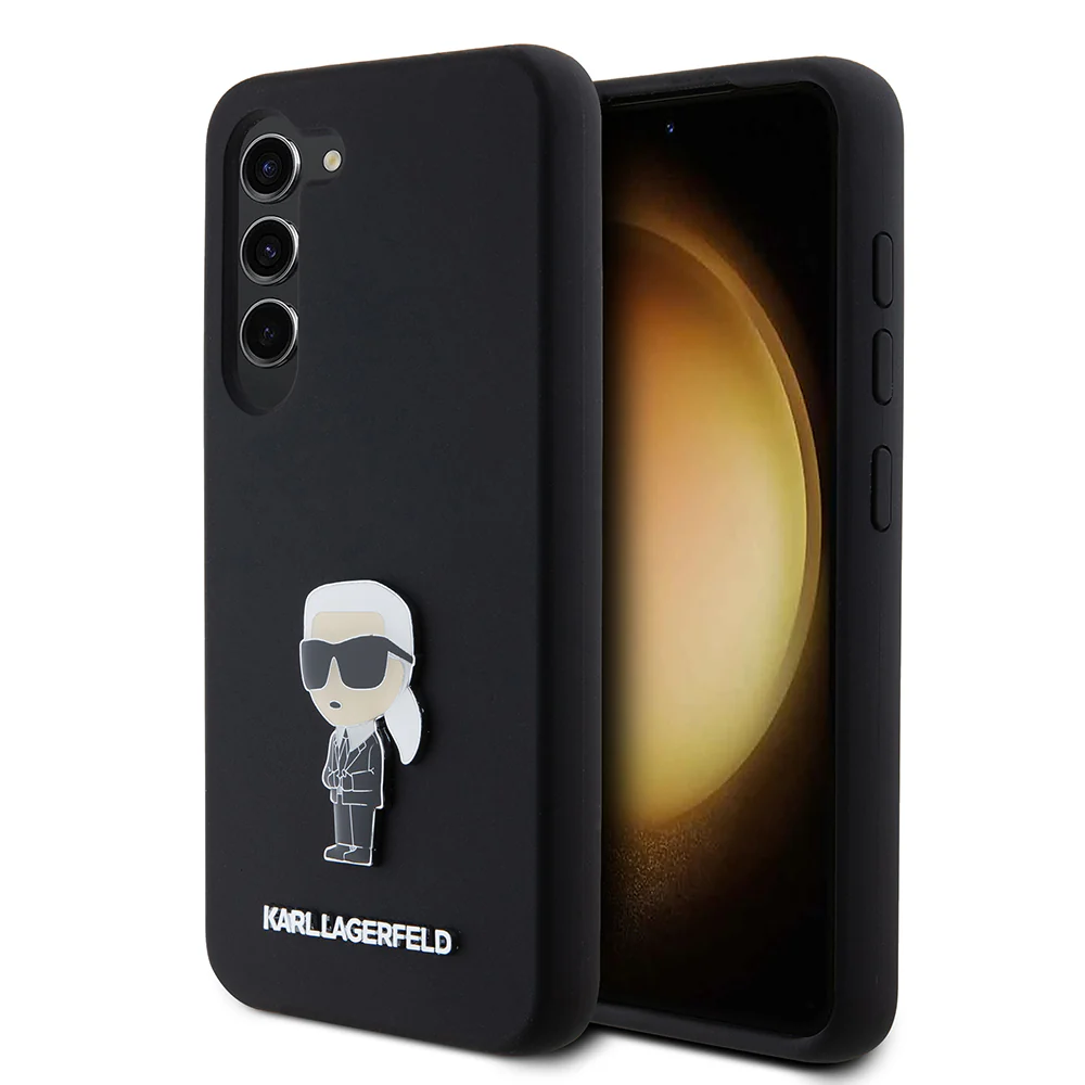 Case for Samsung Galaxy S23 S911, Karl Lagerfeld, Silicone Ikonik Karl Metal, Black
