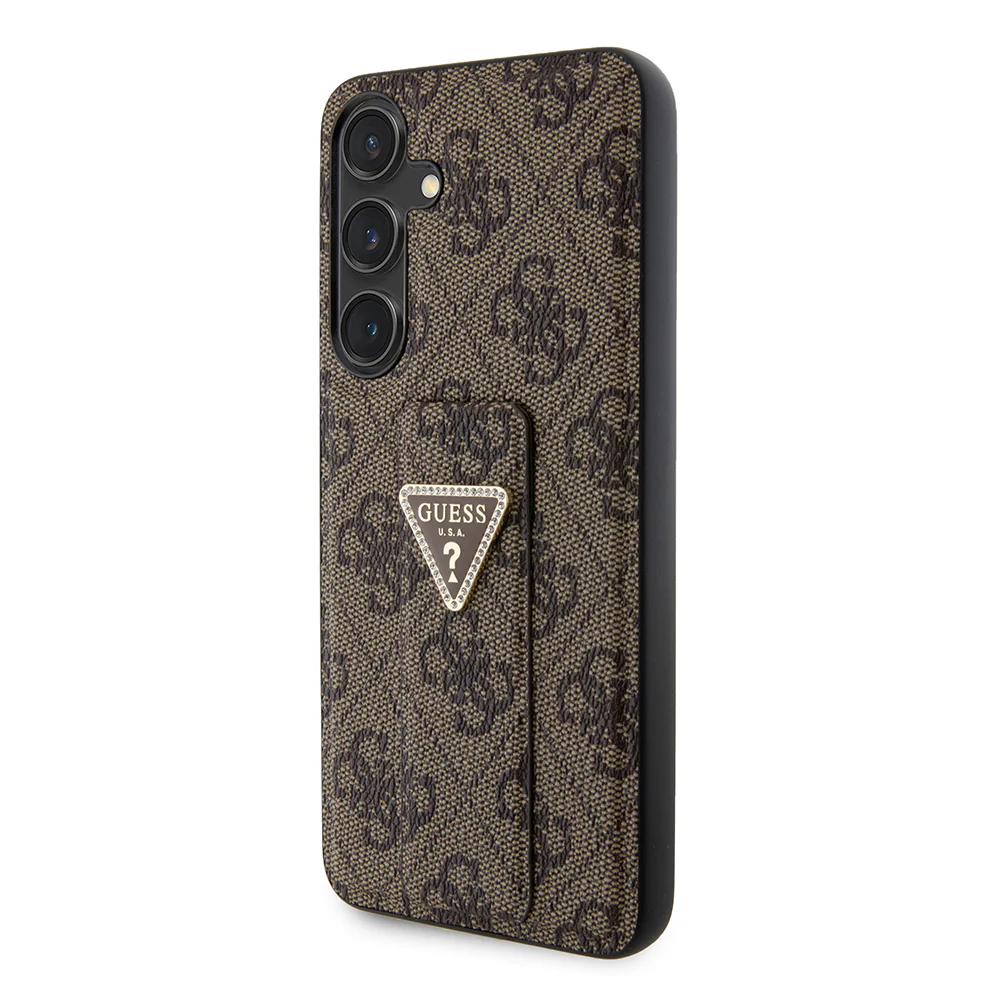 Case for Samsung Galaxy S24 S921, Guess, Grip Stand 4G Triangle Strass, Brown - Image 4