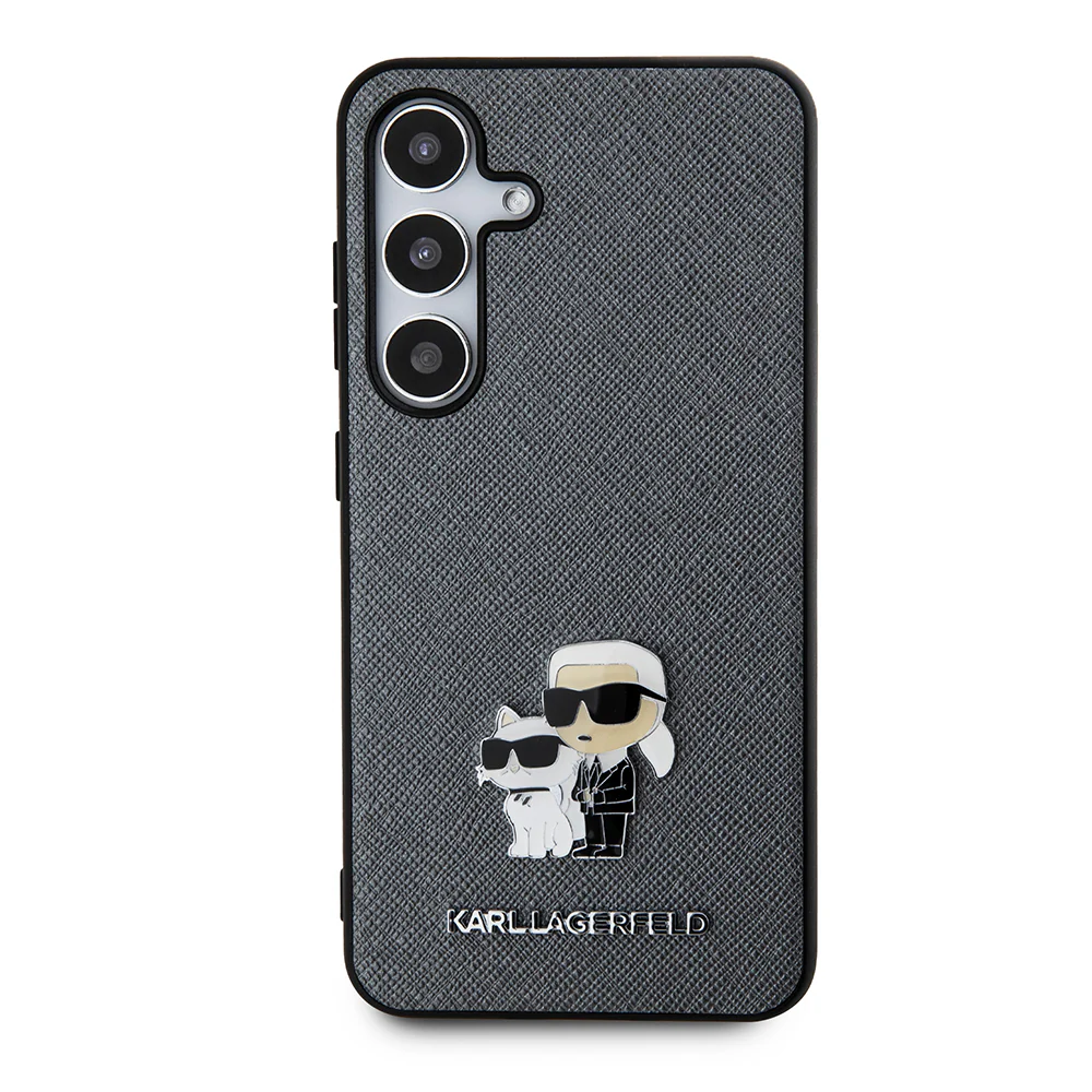 Case for Samsung Galaxy S24 S921, Karl Lagerfeld, Saffiano Karl & Choupette Metal, Grey - Image 2