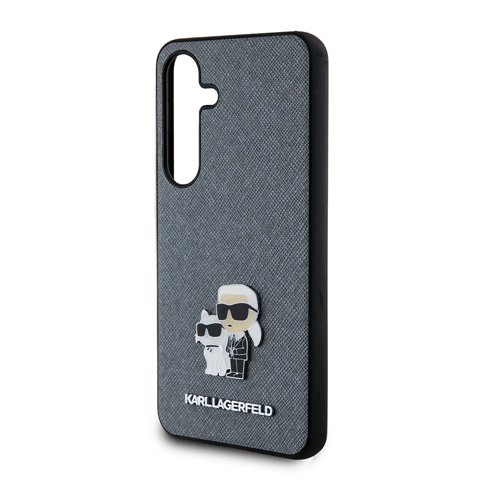 Case for Samsung Galaxy S24 S921, Karl Lagerfeld, Saffiano Karl & Choupette Metal, Grey - Image 4