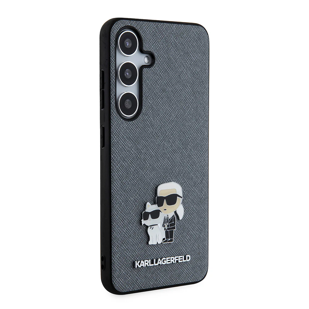 Case for Samsung Galaxy S24 S921, Karl Lagerfeld, Saffiano Karl & Choupette Metal, Grey - Image 5