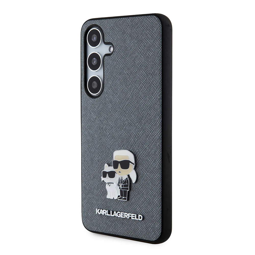 Case for Samsung Galaxy S24 S921, Karl Lagerfeld, Saffiano Karl & Choupette Metal, Grey - Image 6