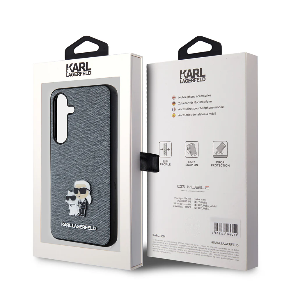 Case for Samsung Galaxy S24 S921, Karl Lagerfeld, Saffiano Karl & Choupette Metal, Grey - Image 7