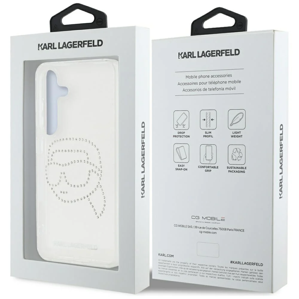 Case for Samsung Galaxy S25 S931, Karl Lagerfeld, IML Rhinestones Karl's Head, Transparent - Image 7