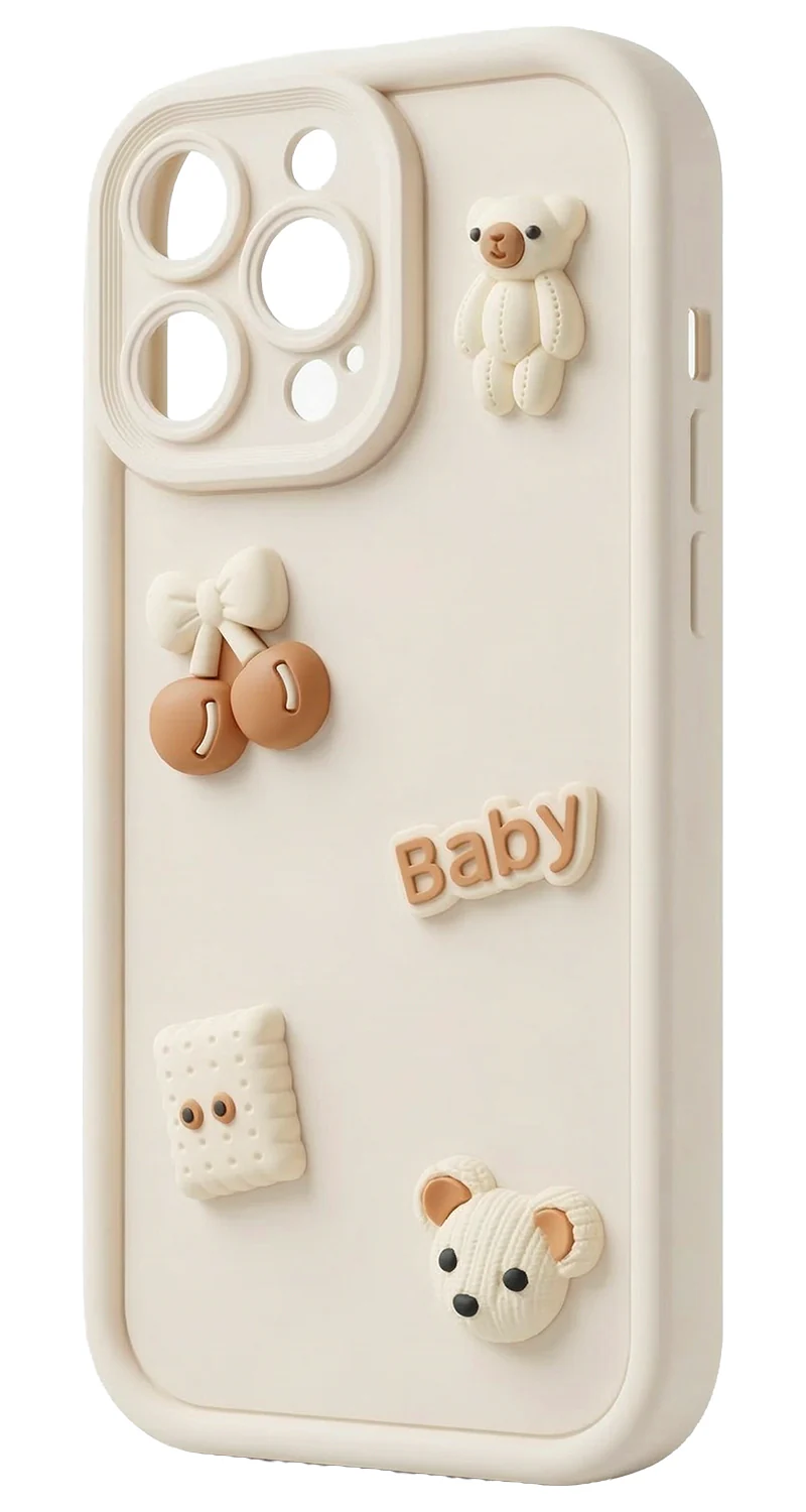 Case for Samsung Galaxy S25 S931, OEM, Ultra Trendy 3D Bear, Beige - Image 3