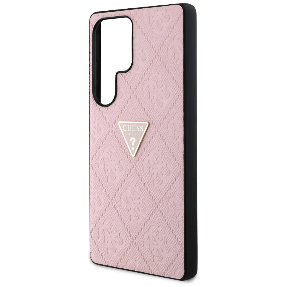 Case for Samsung Galaxy S25 Ultra S938, Guess, Grained Hot Stamp 4G Triangle, Pink - Image 5