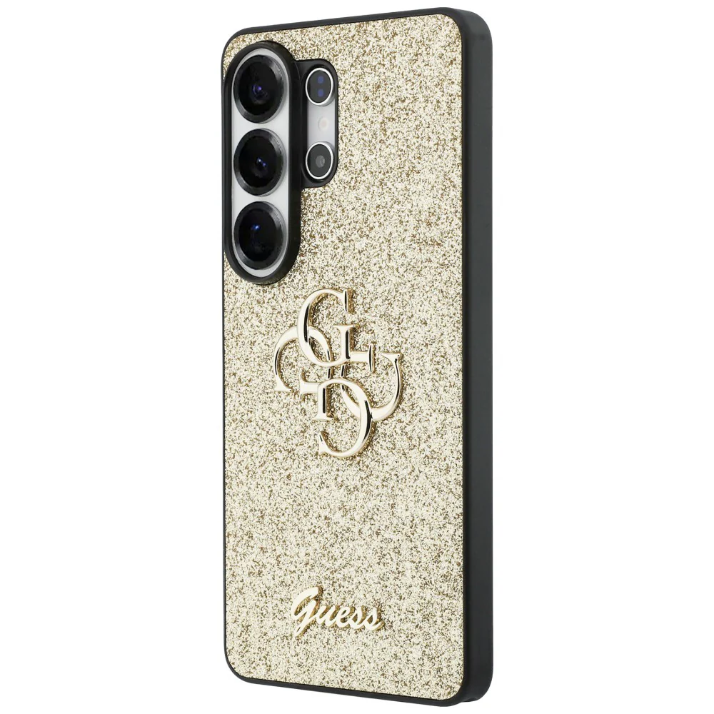 Case for Samsung Galaxy S26 Ultra S948, Guess, Fixed Glitter Big 4G Metal Frame, Gold - Image 4