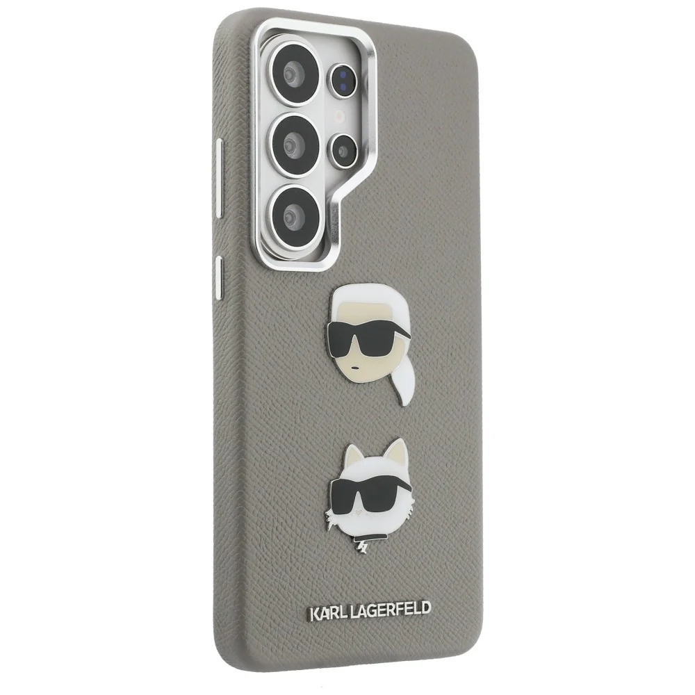 Case for Samsung Galaxy S26 Ultra S948, Karl Lagerfeld, Saffiano Karl & Choupette's Head Pin, Grey - Image 2