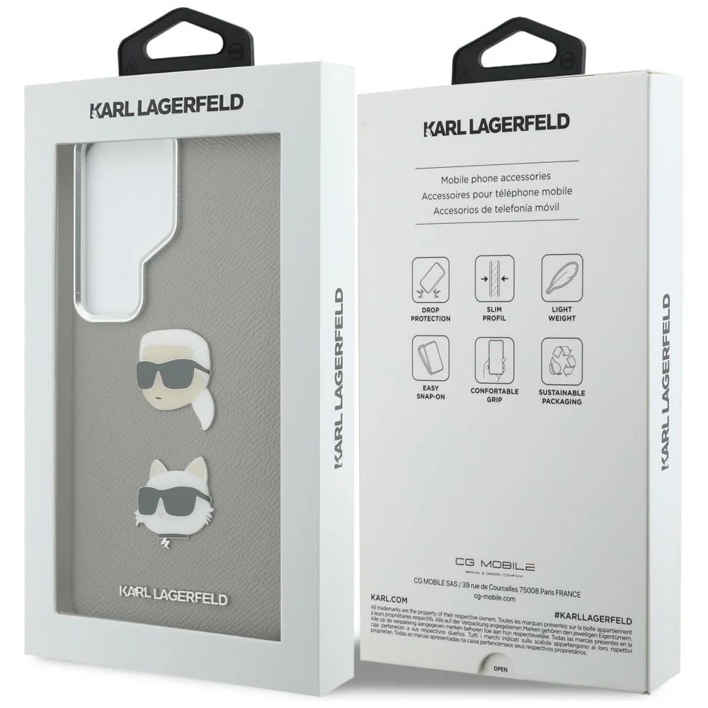 Case for Samsung Galaxy S26 Ultra S948, Karl Lagerfeld, Saffiano Karl & Choupette's Head Pin, Grey - Image 7