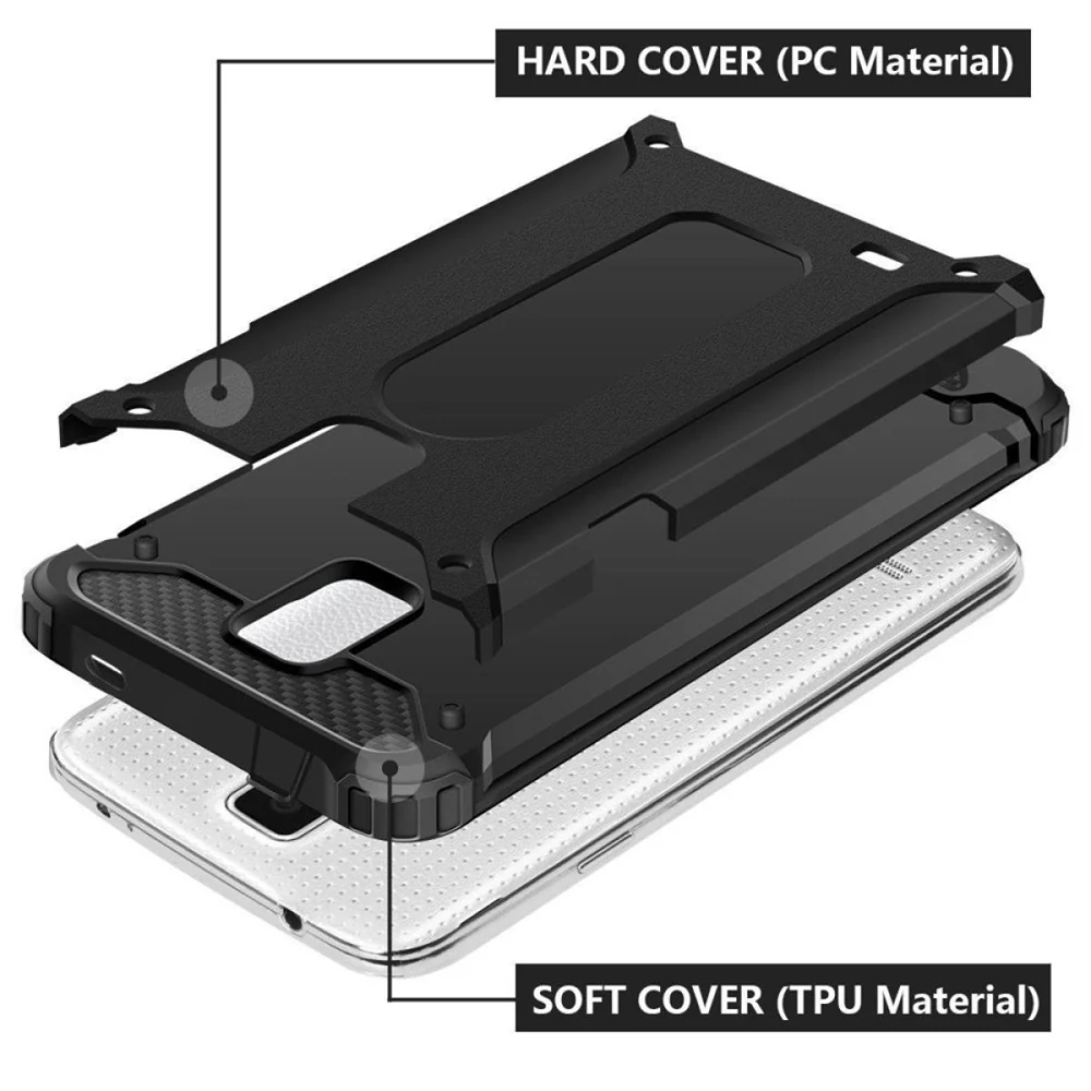 Case for Samsung Galaxy S5 G900, Techsuit, Hybrid Armor, Black - Image 2