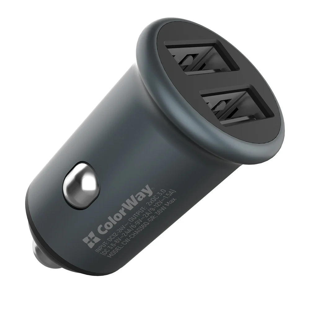 ColorWay Car Charger, 36W, 3A, 2 x USB-A, Gray - Image 2