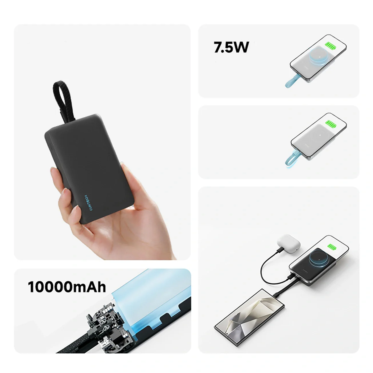 Cuktech CP132ML Wireless External Battery, 10000mAh, 22.5W, PD + QI, 2 x USB-C, White - Image 5
