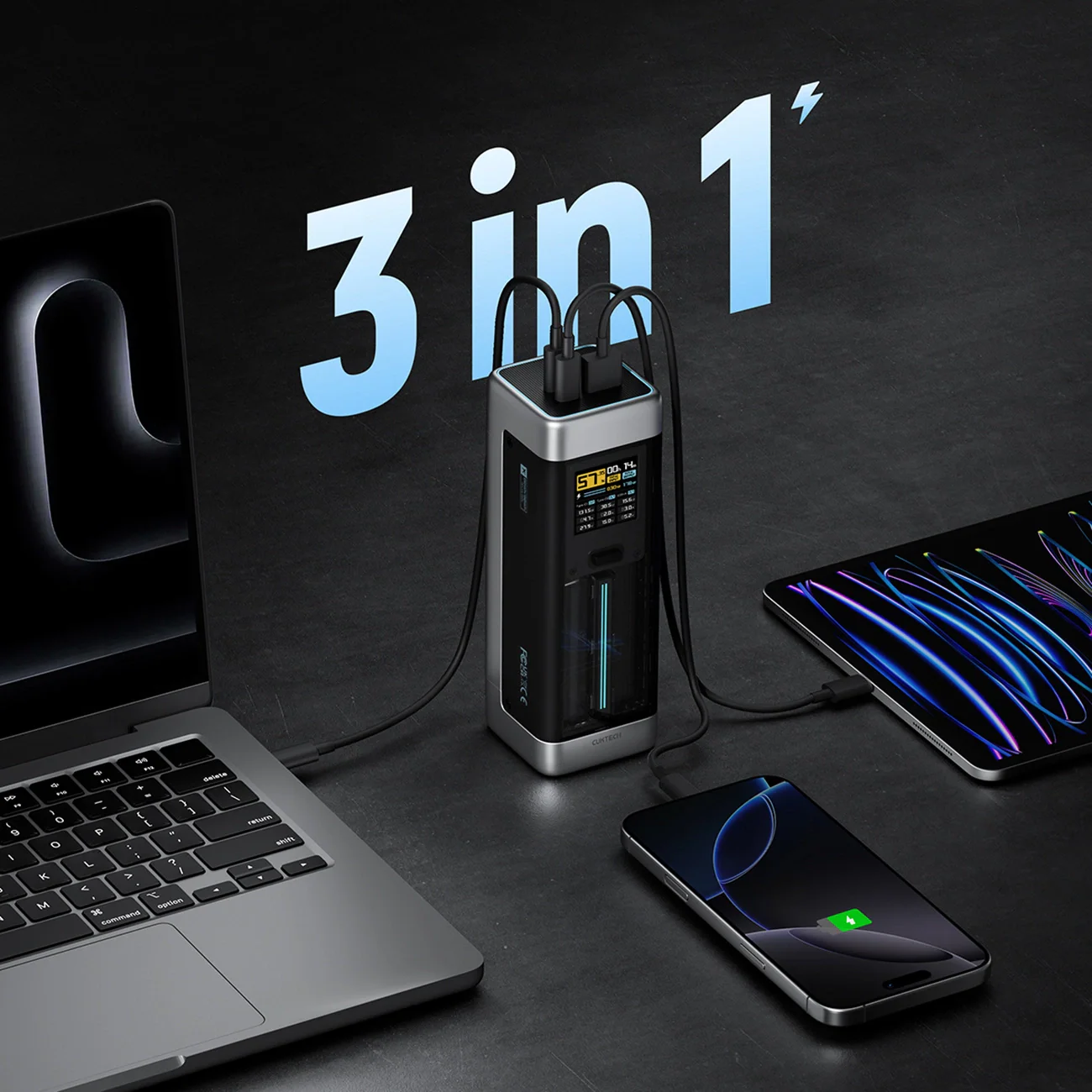 Cuktech External Battery, 25000mAh, 210W, QC + PD, 1 x USB-A - 2 x USB-C, Black CUK00P23GLBK - Image 6