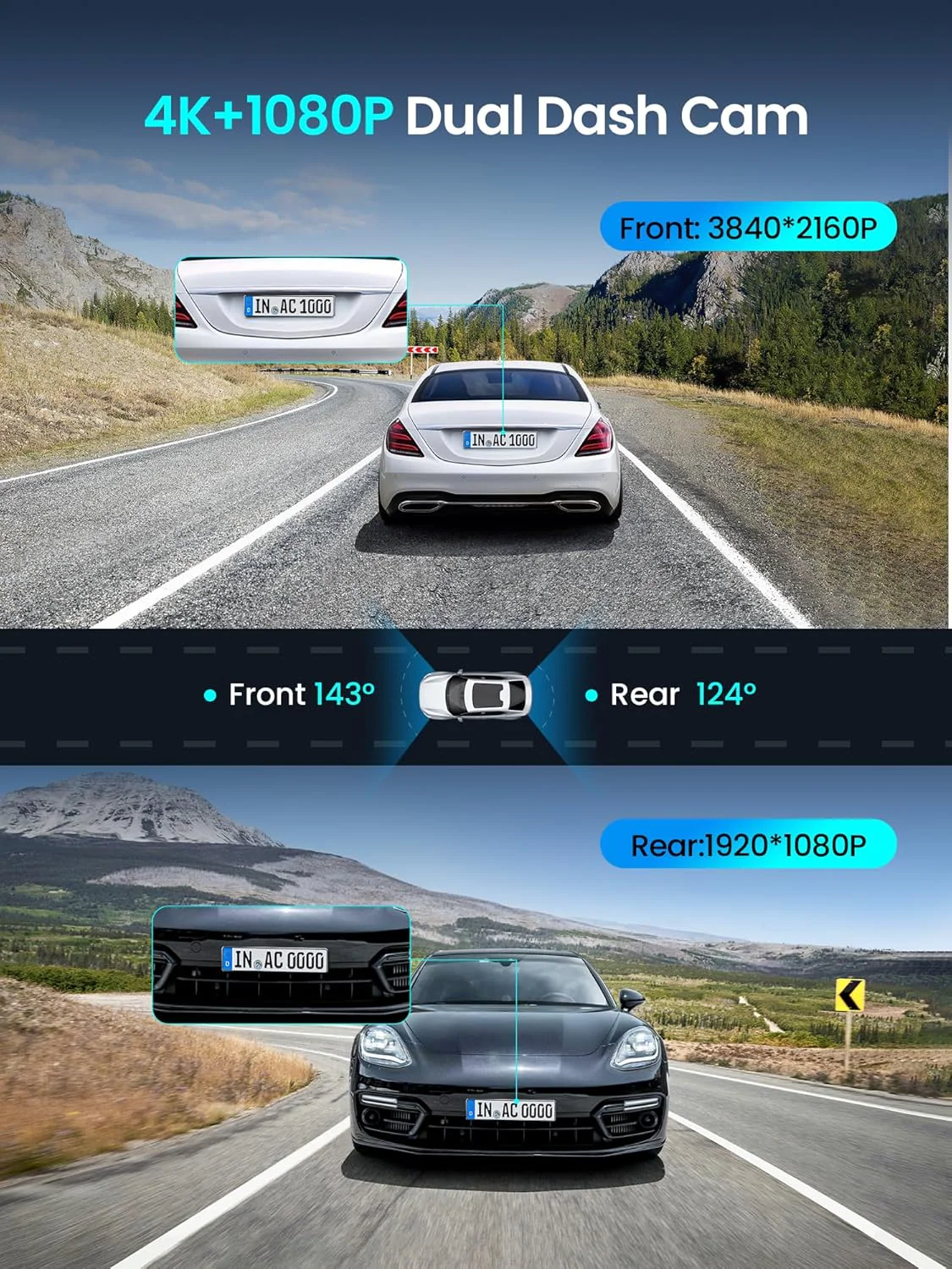 DDPAI Z50 Pro Dual Front and Rear Car Camera, 4K, Wi-Fi, GPS, 3-inch Display - Image 3