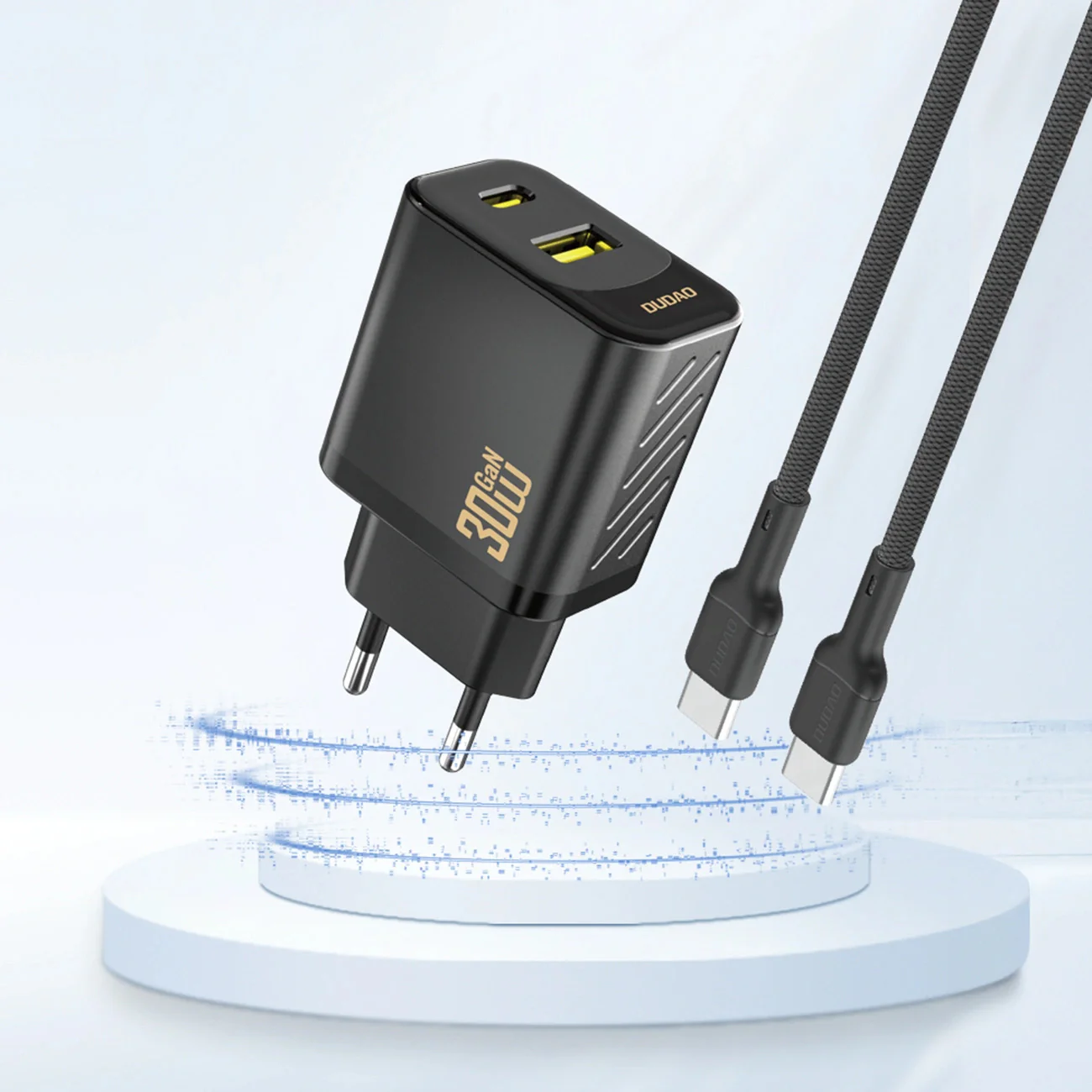 Dudao A27TEU Network Charger, 30W, 3A, 1 x USB-A - 1 x USB-C, Black - Image 2