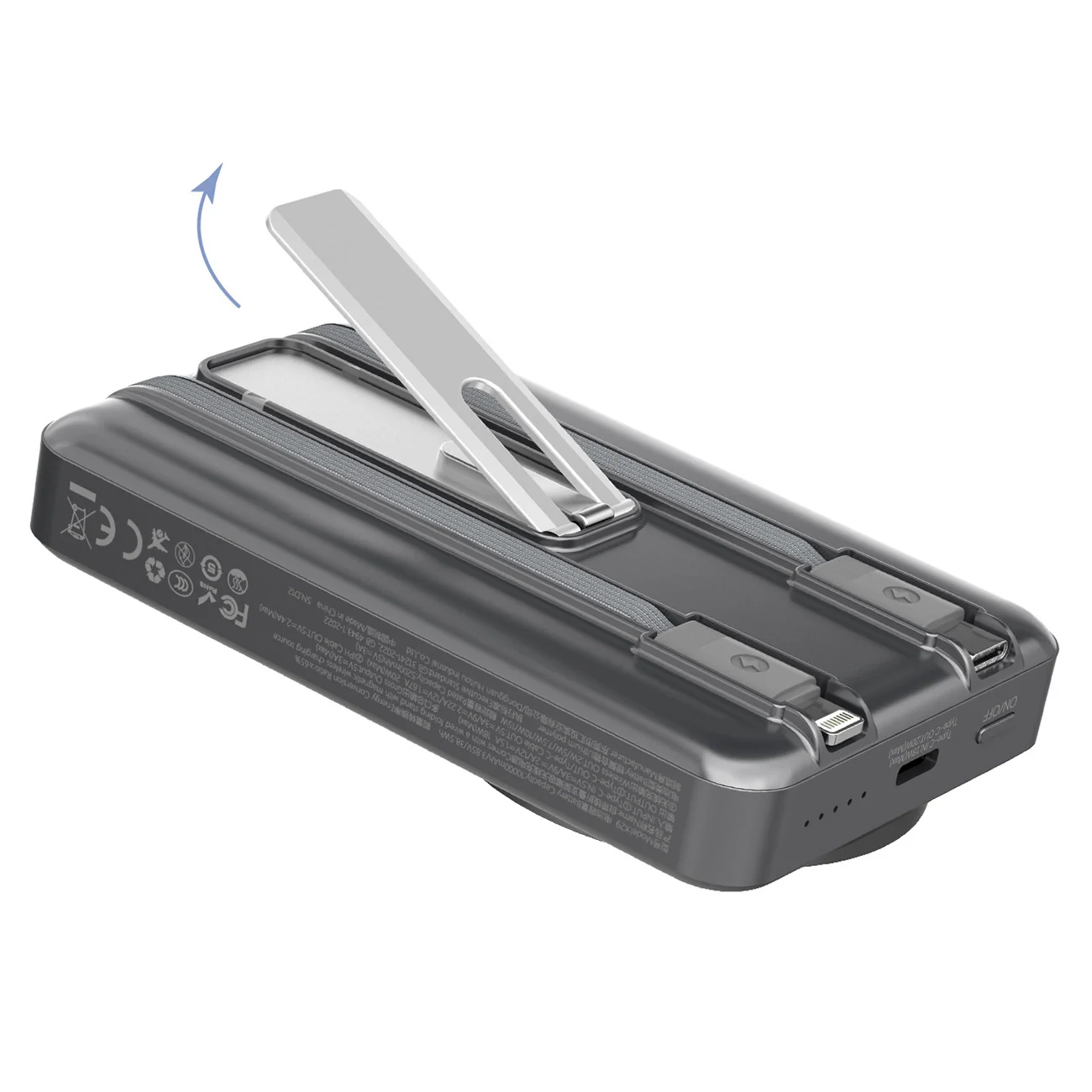 Dudao K29 Wireless External Battery, 10000mAh, 20W, PD + FQI, 1 x Lightning - 1 x QI - 1 x USB-C, Gray - Image 6