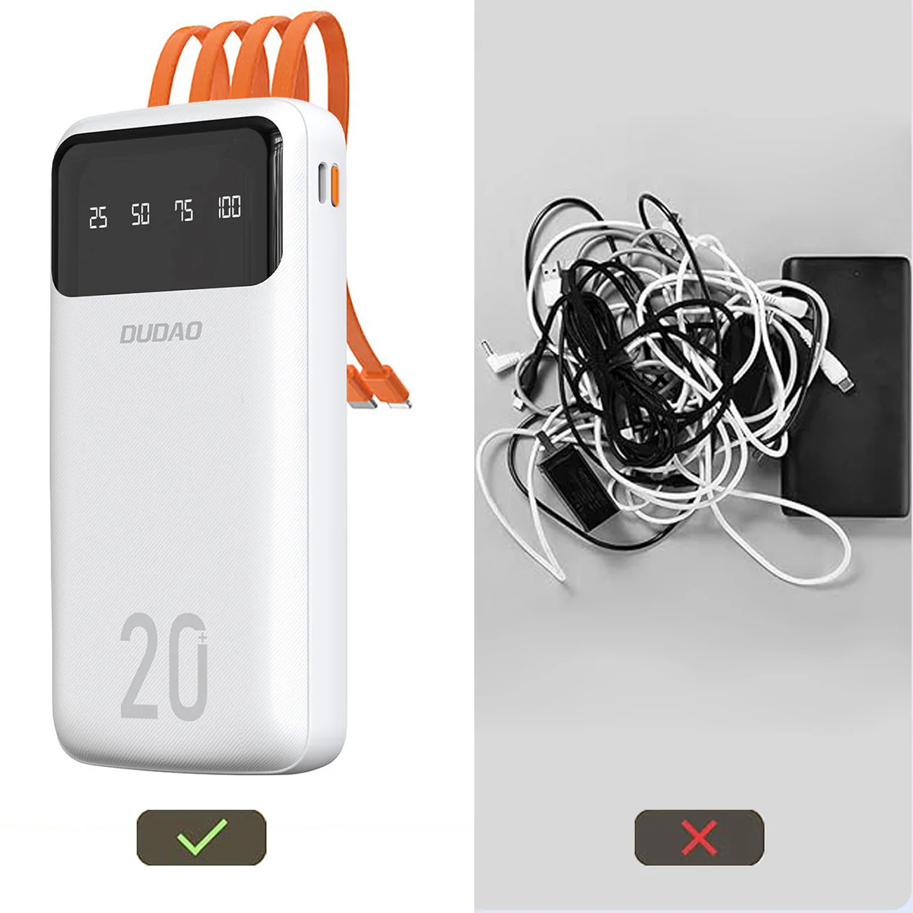 Dudao K6Pro+ External Battery, 20000mAh, 10W, 1 x Lightning - 1 x microUSB - 1 x USB-A - 1 x USB-C, White - Image 4