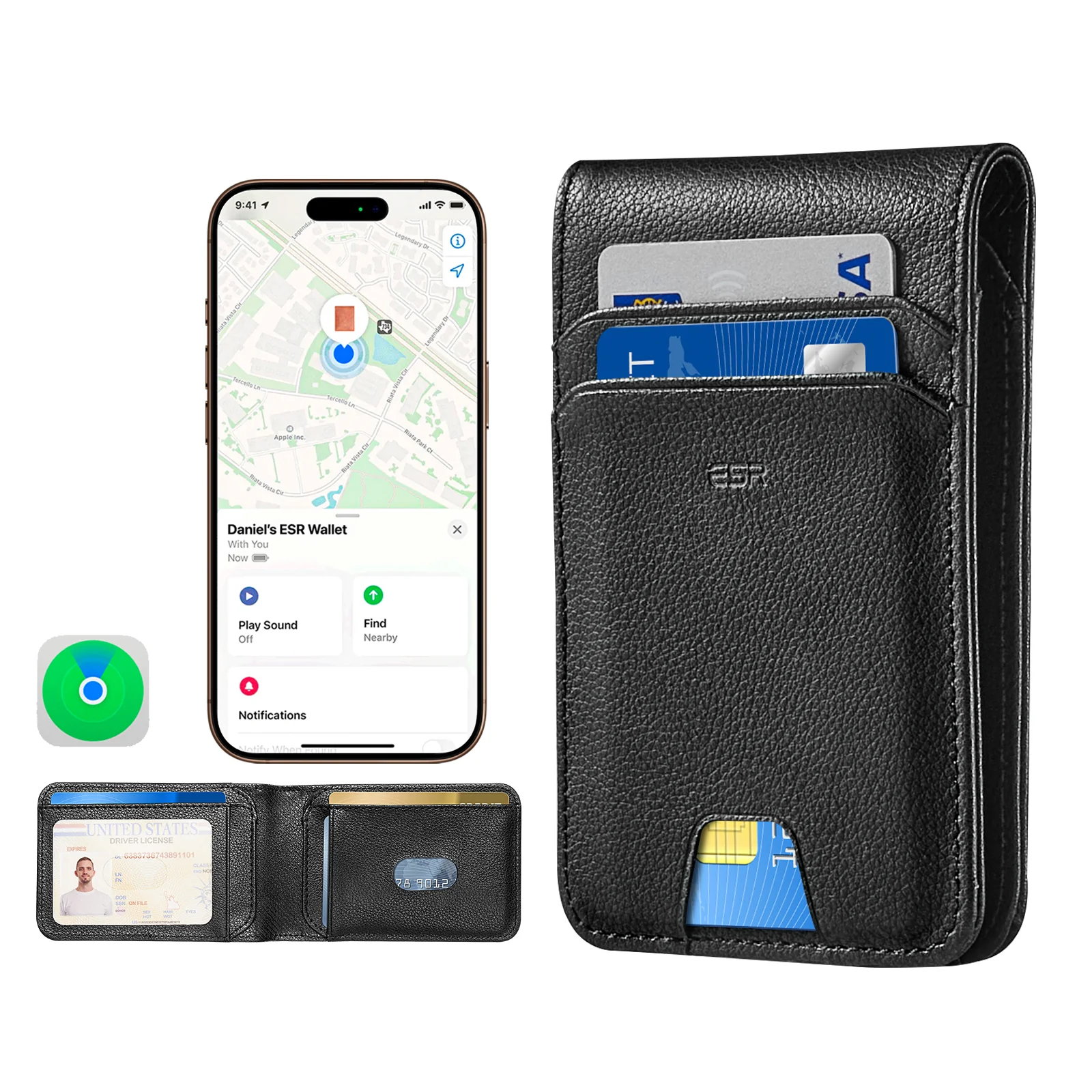 ESR Classic Geo Wallet with Find My function and RFID Protection, Black - Image 2