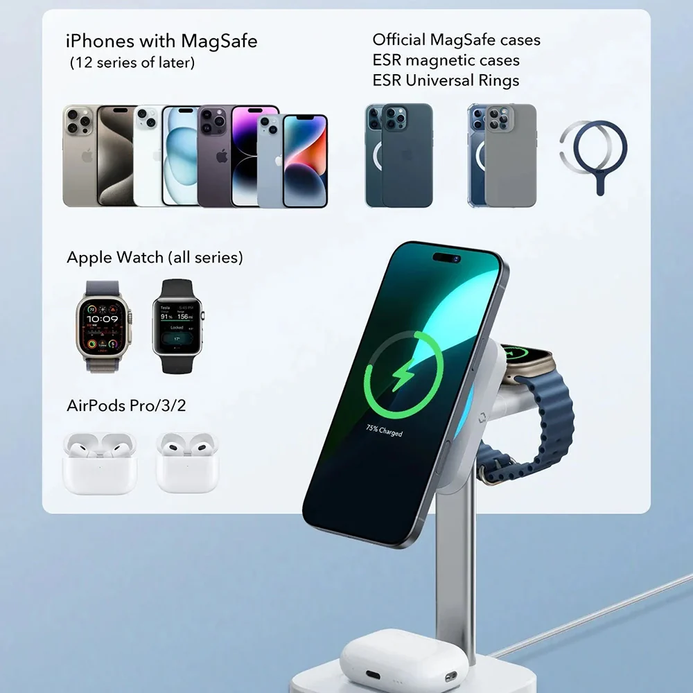 ESR CryoBoost 3in1 Wireless Network Charger, 25W, 1.67A, Black - Image 8