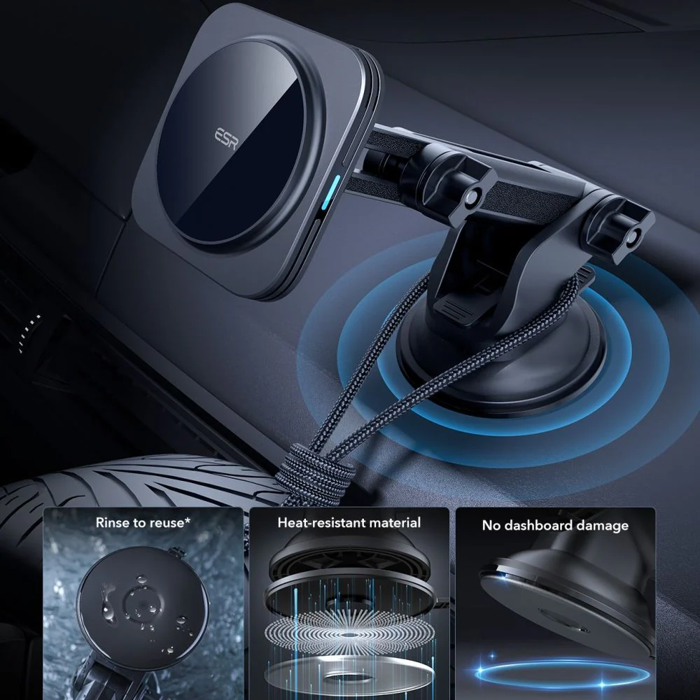 ESR Halolock Dash Wireless Car Charger, 15W, 1.67A, Black - Image 4