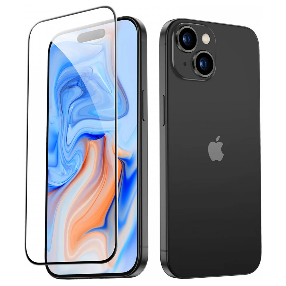 ESR Screen Protector for Apple iPhone 15, Tempered Glass, Full Glue, Black