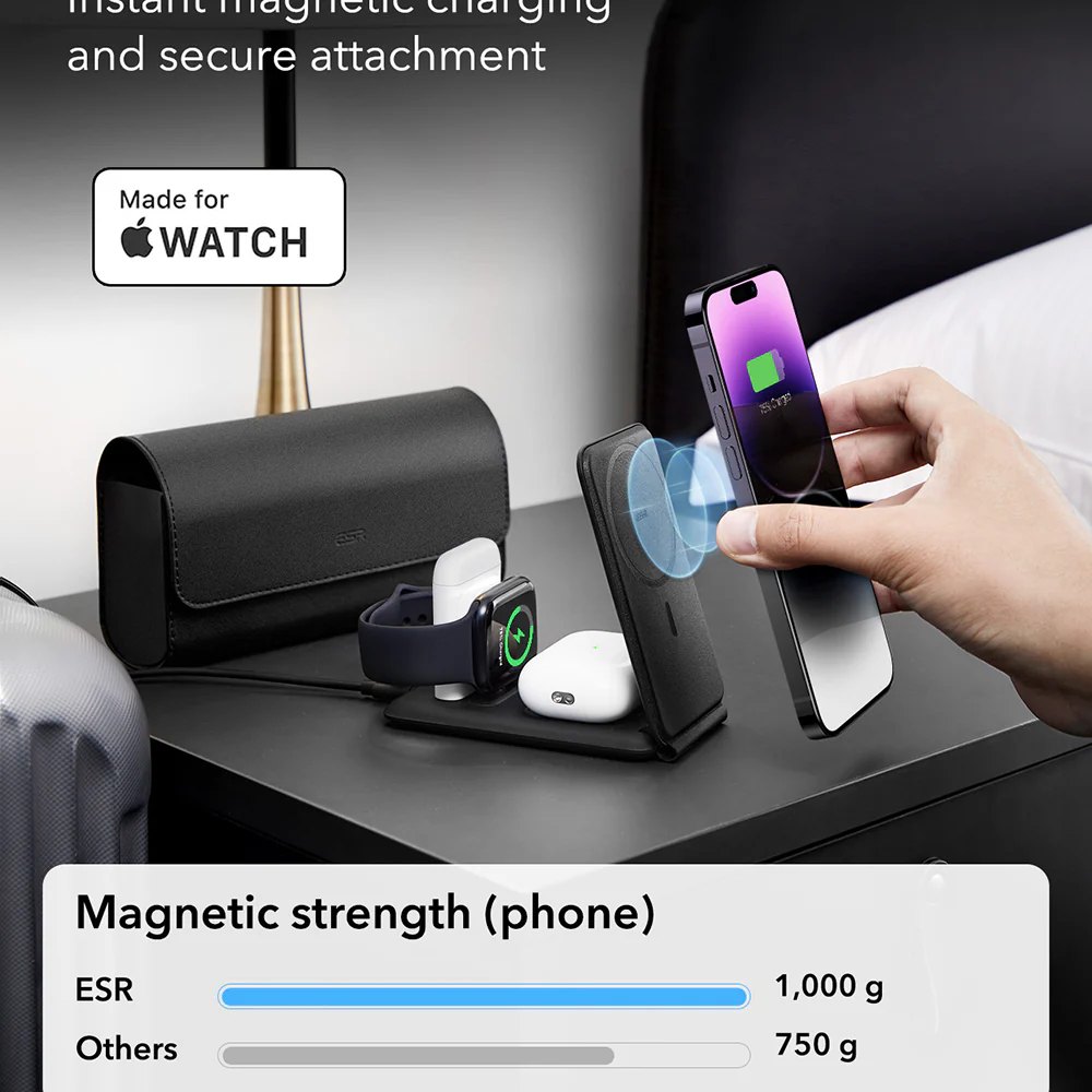 ESR Travel 3in1 Wireless Network Charger, 15W, 1.67A, Black - Image 6