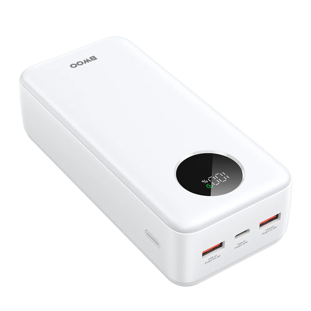 External Battery BWOO BO-P64, 30000mAh, 22.5W, QC + PD, 1 x USB-C - 2 x USB-A, White - Image 3