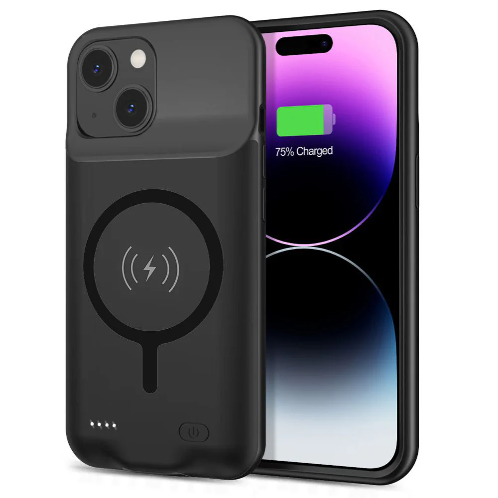 External Battery Case Wireless Techsuit Power Pro Battery for Apple iPhone 15 Plus, 8500mAh, Black
