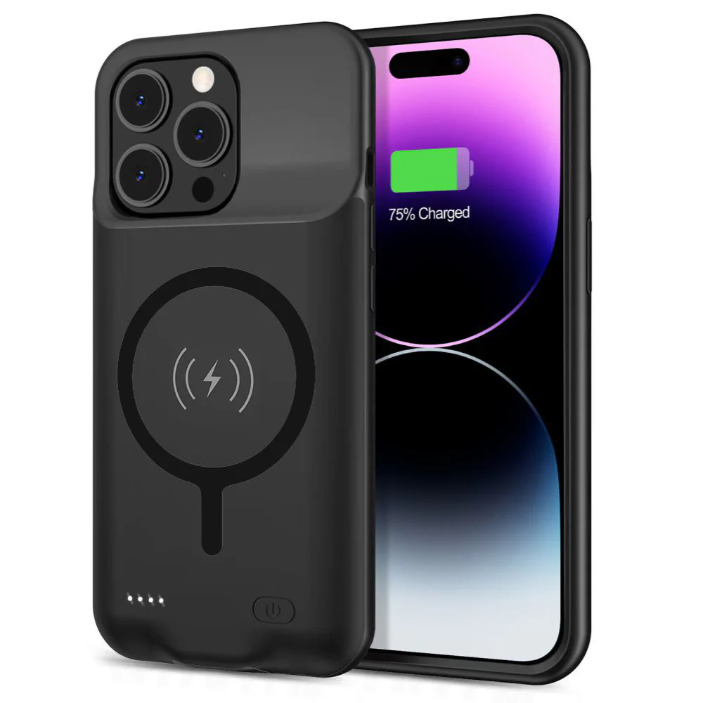 External Battery Case Wireless Techsuit Power Pro Battery for Apple iPhone 15 Pro, 7000mAh, Black