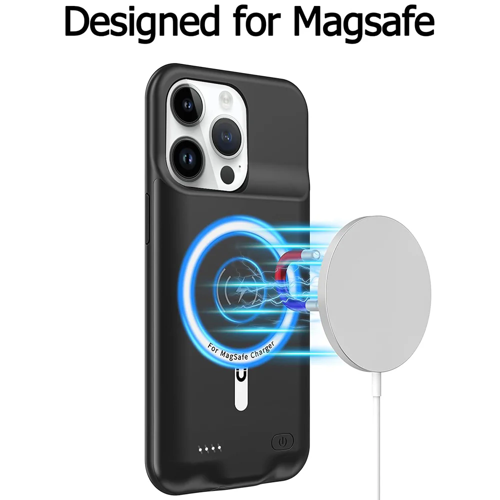 External Battery Case Wireless Techsuit Power Pro Battery for Apple iPhone 15 Pro, 7000mAh, Black - Image 3