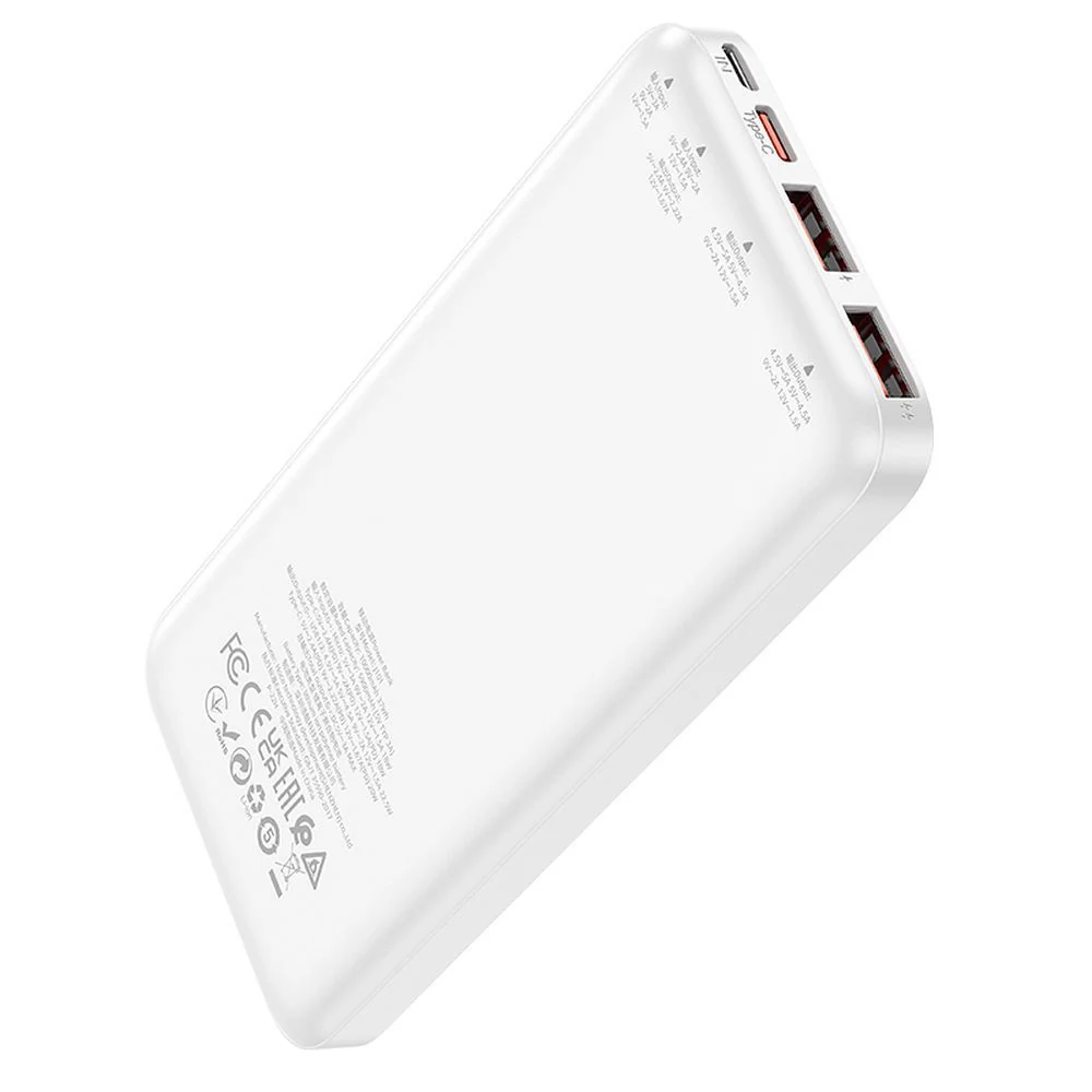 External Battery HOCO J101, 10000mAh, 22.5W, QC + PD, 1 x USB-C - 2 x USB-A, White - Image 2
