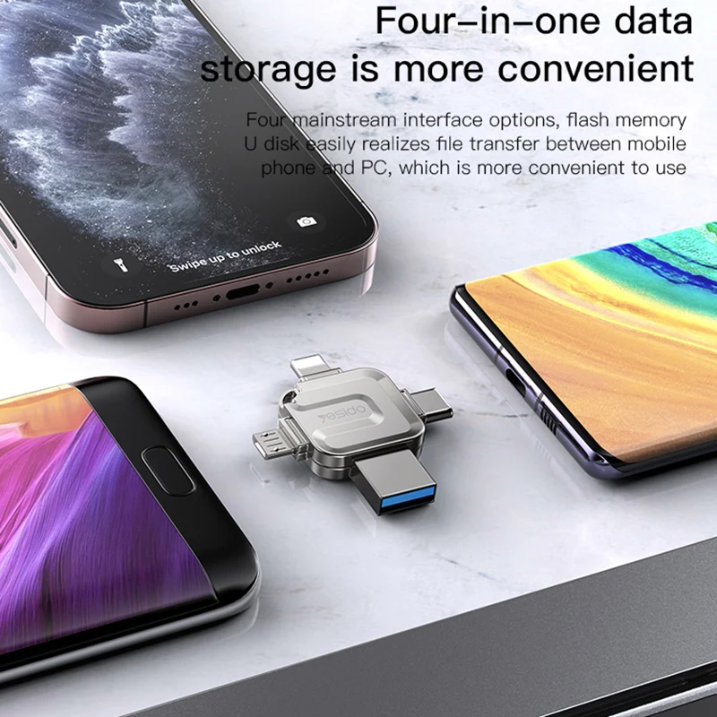 External Memory USB-A 3.0 / Lightning / USB-C / microUSB Yesido FL15, 64Gb - Image 3