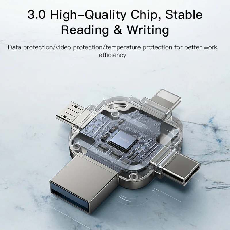 External Memory USB-A 3.0 / Lightning / USB-C / microUSB Yesido FL15, 64Gb - Image 4