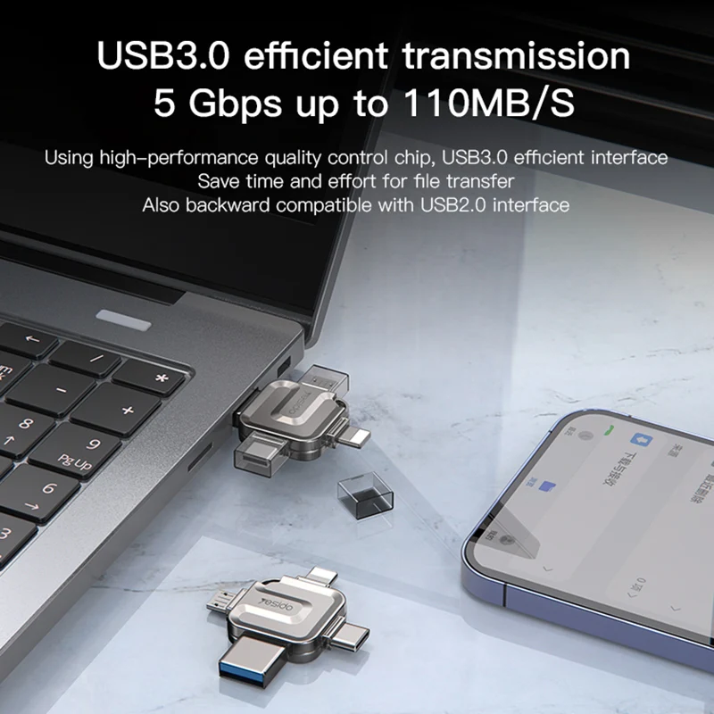 External Memory USB-A 3.0 / Lightning / USB-C / microUSB Yesido FL15, 64Gb - Image 5