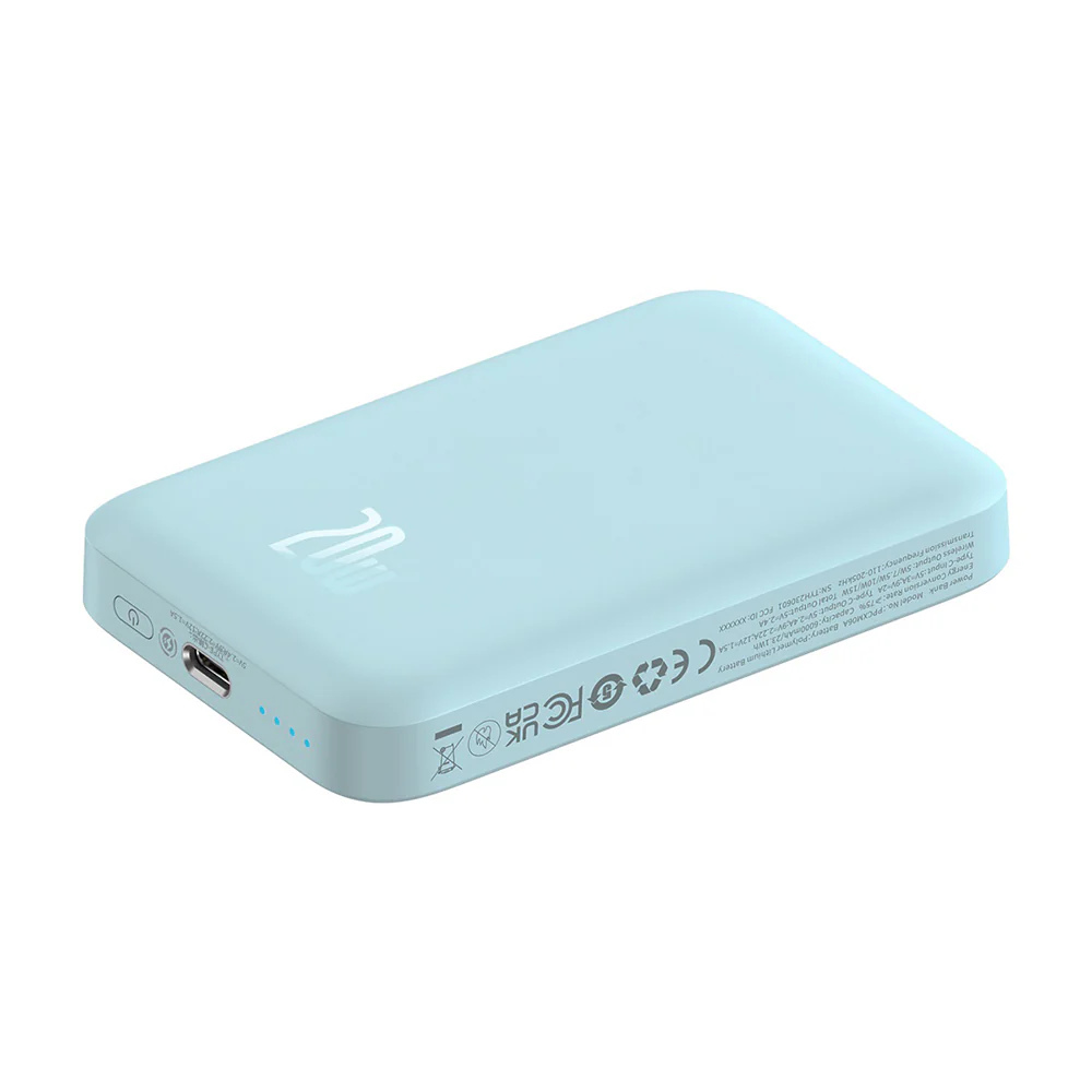 External Wireless Battery Baseus Mini Air, 6000mAh, 20W, PD + FQI, 1 x QI - 1 x USB-C, Blue P10059002313-00 - Image 4