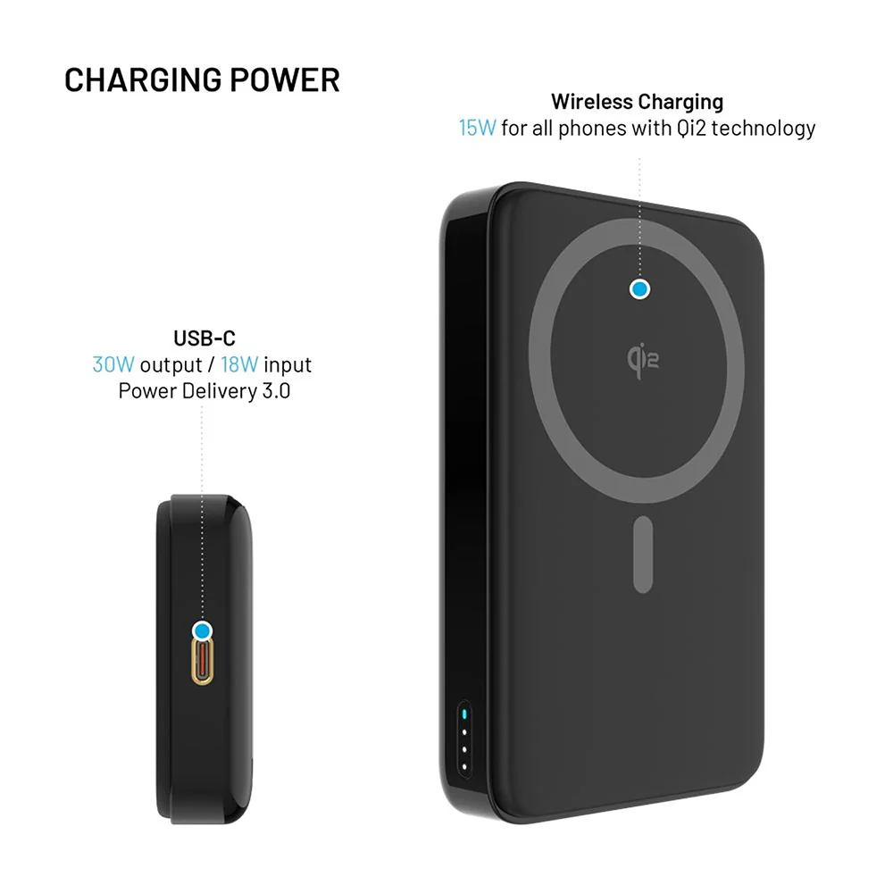 Fixed MagZen 10 Pro Wireless External Battery, 10000mAh, 30W, PD + FQI, 1 x QI - 1 x USB-C, Black - Image 3
