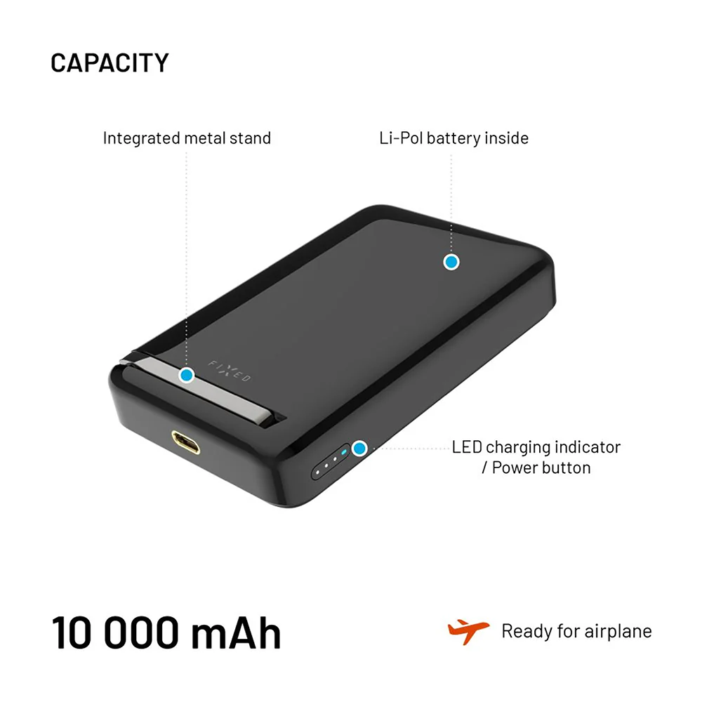 Fixed MagZen 10 Pro Wireless External Battery, 10000mAh, 30W, PD + FQI, 1 x QI - 1 x USB-C, Black - Image 4