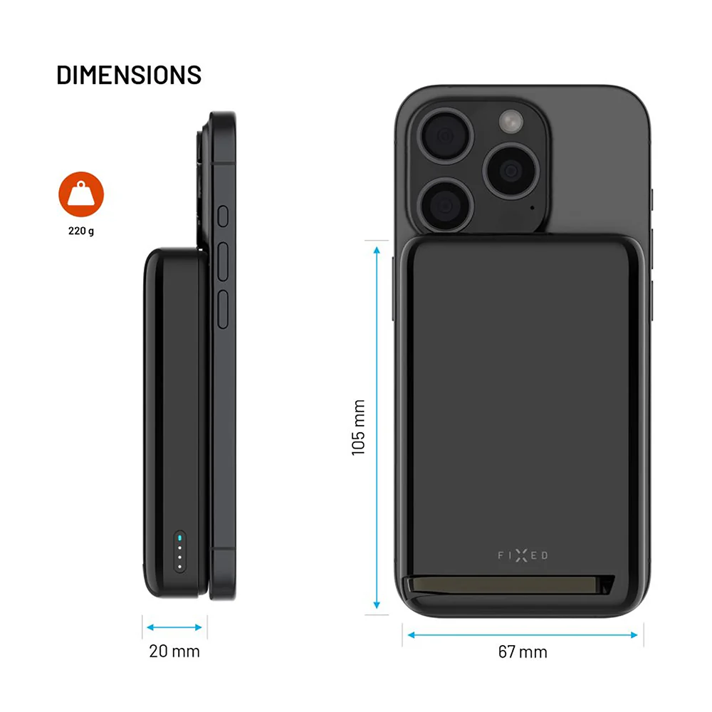 Fixed MagZen 10 Pro Wireless External Battery, 10000mAh, 30W, PD + FQI, 1 x QI - 1 x USB-C, Black - Image 5