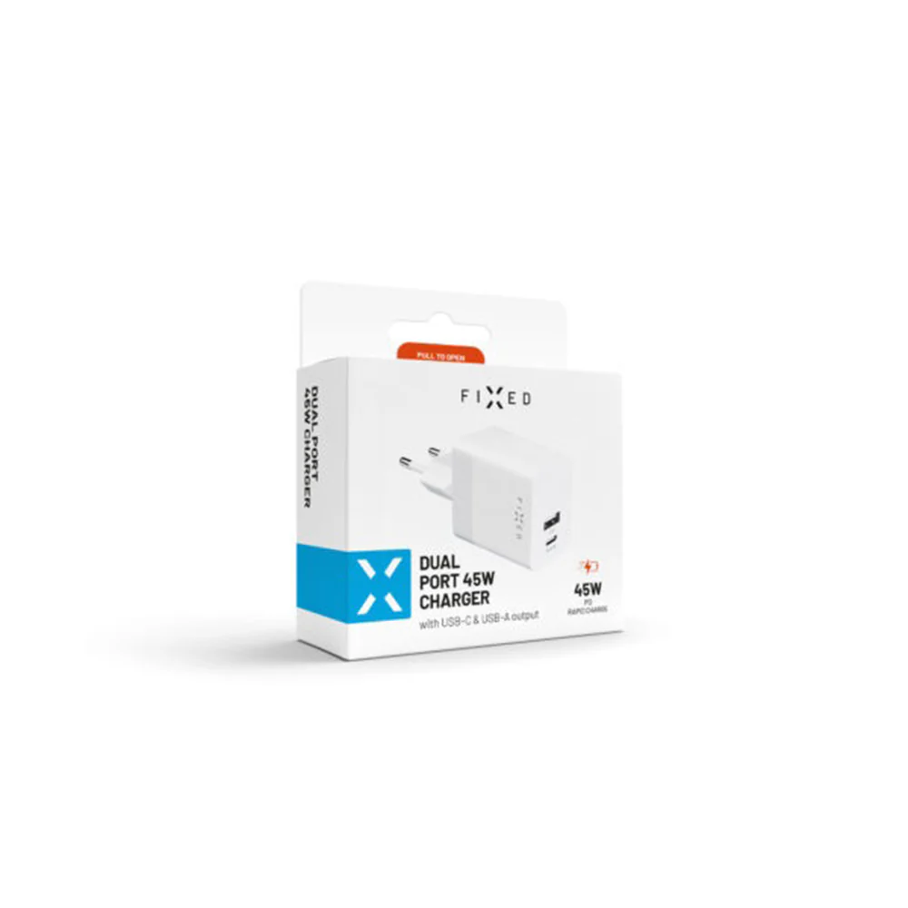 Fixed Mini Network Charger, 45W, 3A, 1 x USB-A - 1 x USB-C, White - Image 7