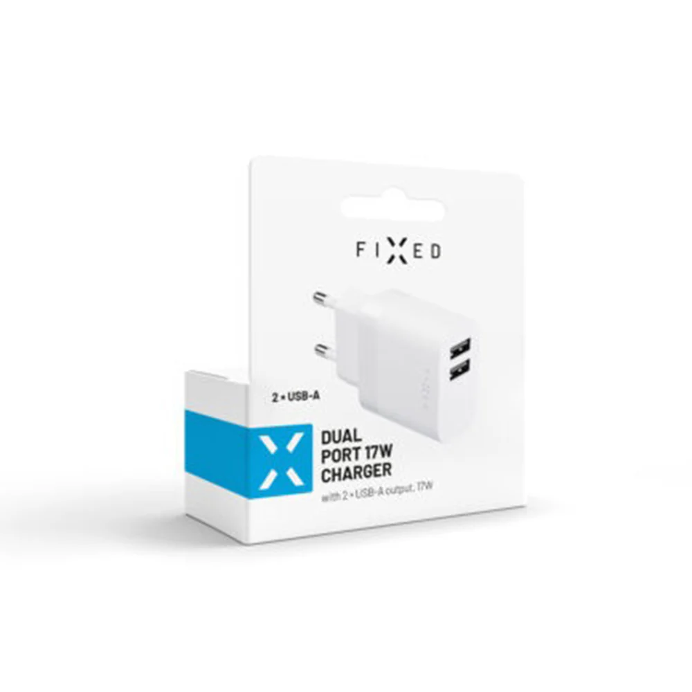 Fixed Network Charger, 17W, 3A, 2 x USB-A, White - Image 5