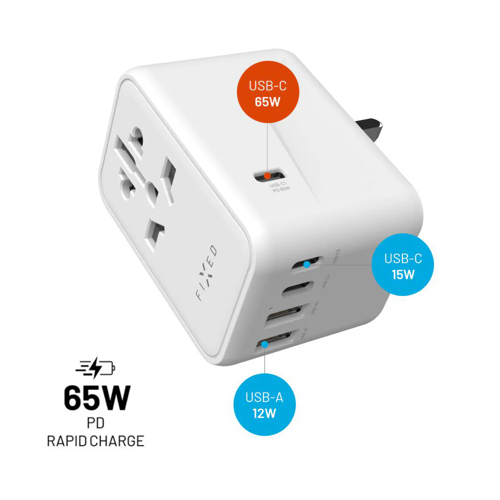 Fixed Travel Network Charger, 65W, 3.25A, 2 x USB-A - 3 x USB-C, White - Image 6