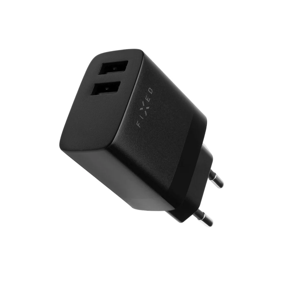 Fixed USB-C Network Charger with Cable, 17W, 3A, 2 x USB-A, Black - Image 2