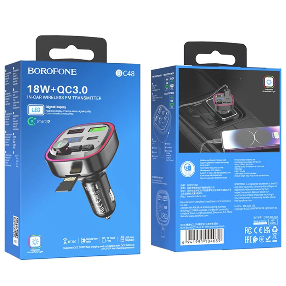 FM Bluetooth Modulator Borofone BC48, 2 x USB-A - 1 x USB-C - 1 x microSD - Image 10