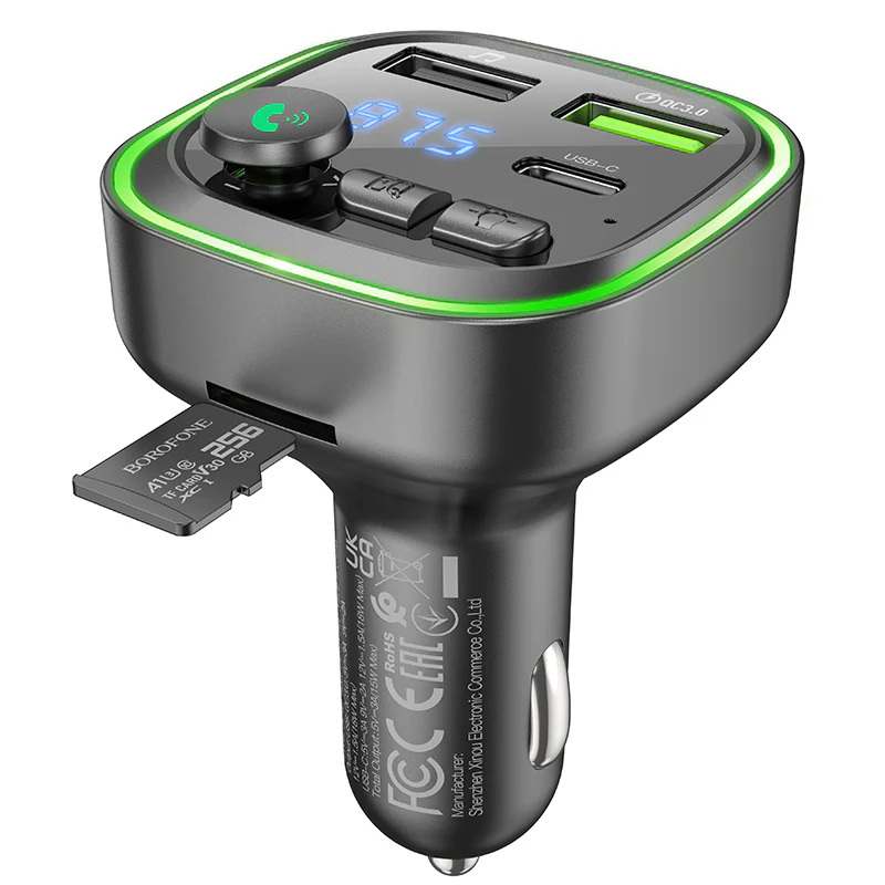 FM Bluetooth Modulator Borofone BC48, 2 x USB-A - 1 x USB-C - 1 x microSD - Image 2